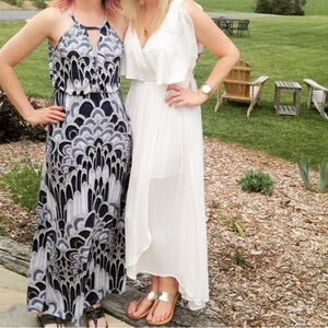 Free People Black and White Sleeveless Halter Midi Dress